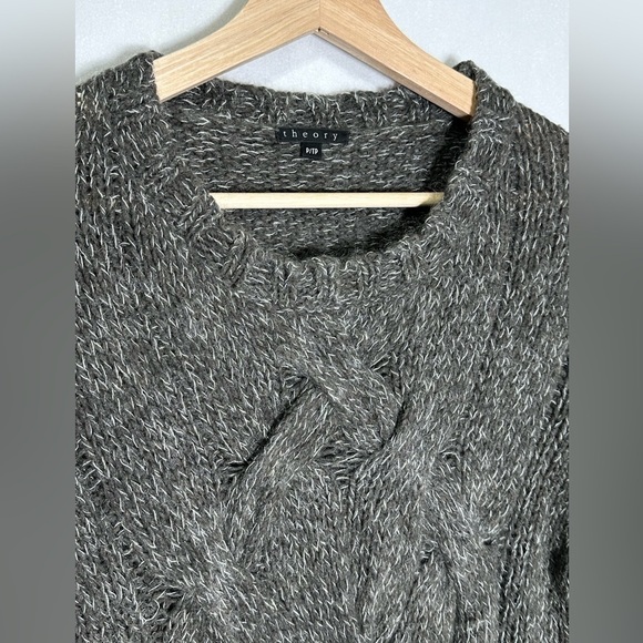 Theory Bramsy Airmix Wool Mohair Cable Knit Braided Sweater Melange Grey - small - Picture 3 of 7